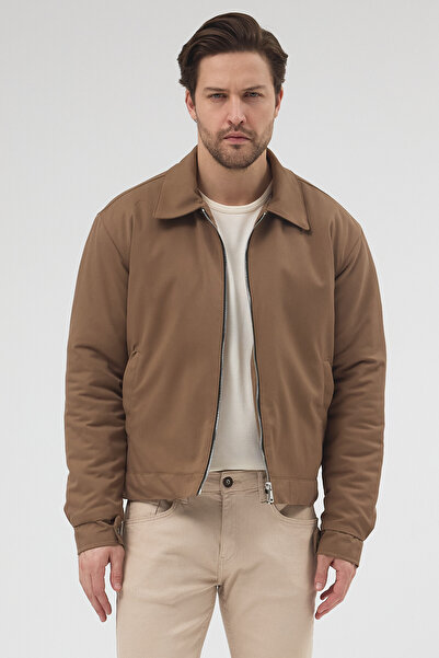 Renvo butik Men's Gray Slim Fit Zipper Jacket Coat