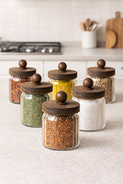 Kitchen Way Acacia Gasket Lid 6-Piece Borosilicate 450ml Jar Set Kw-760