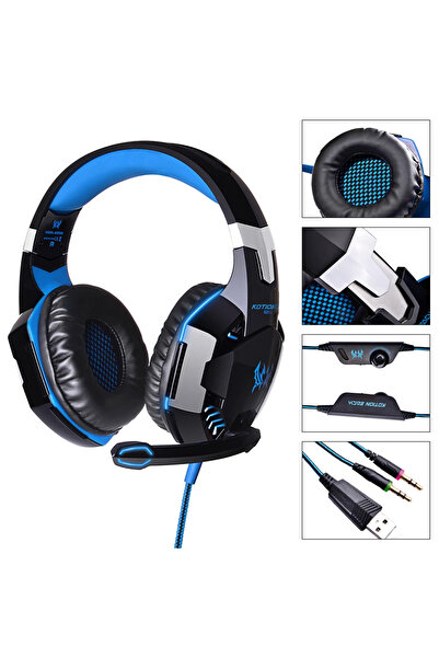 GGBEE Blue Wired Gaming Headsets Big Headphones with Led Light Mic Stereo Ear...