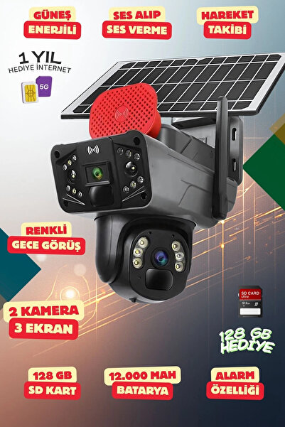 OEM Yapay Zeka 4K SimKartlı Güneş Enerjili 2 Kameralı 3 Ekranlı Güvenlik Kame...