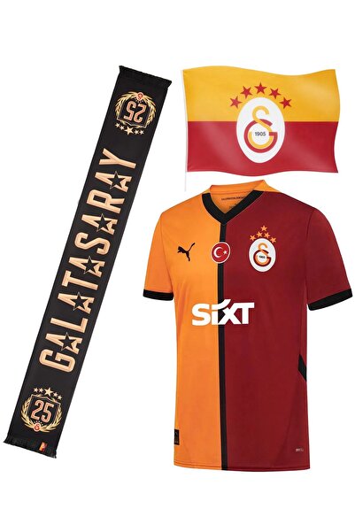 Galatasaray Original 5 Star Home Kit Jersey with Hand Shaking Flag + Scarf Gift