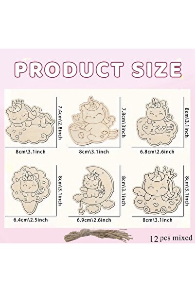 Choice 12pcs mixed 12pcs Cartoon Unicorn Ornament Unpainted Wooden Pendants F...