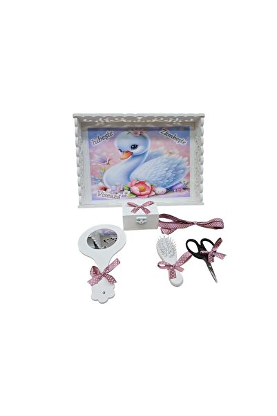 Inovius Tavita Turta cu 6 Piese - Lebada - TPT74 Alb cu Roz Pudra