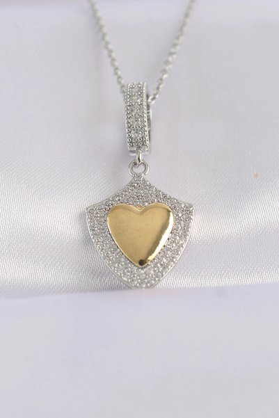 shopwave 316L Steel Chain Silver Rk Zircon Stone Design Gold Rk Necklace