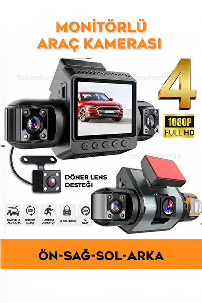 Bakeey 4 Kameralı Araç Kamerası 360° Ön Arka İç Yan Kayıt Full HD Gece Görüşl...