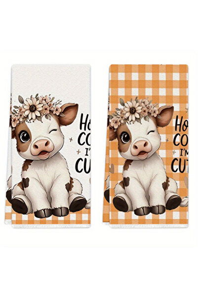Choice 2pcs WHITE 2Pcs, Calf Floral Checkered Kitchen Towels, 40Cm*60Cm Towel...