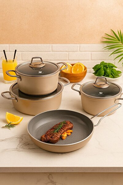 KAMPANYALI Pan-Dora 7 Piece Crystal Cast Iron Cookware Set – Fireproof Non-St...