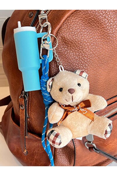 ROSSEV سلسلة مفاتيح على شكل دمية دب من القطيفة المزخرفة - زينة للحقائب (موديل...