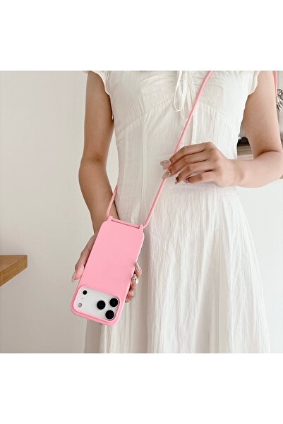 Choice جراب سيليكون وردي اللون مع حزام لهاتف iPhone 17 Pro، مناسب أيضًا لهاتف...