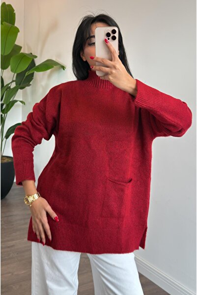 Mahhar Omega Cepli Yarım Balıkçı Kazak - Bordo