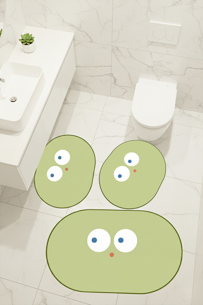 Chilai Home Wonder Yeşil 3 lü Banyo Paspas Seti Takımı, Kaydırmaz Tabanlı