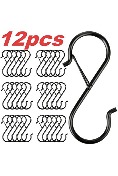 Choice خطافات سوداء كبيرة على شكل حرف S، 12 أو 24 قطعة، مزودة بمشبك أمان، خطا...