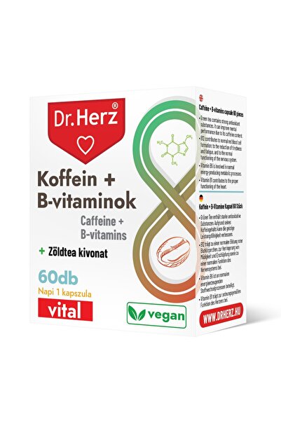 Dr Herz Capsule vegane cu cofeina, vitamine B si extract de ceai verde 60 buc
