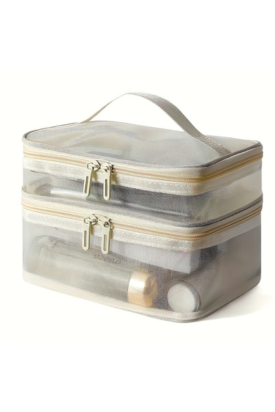 Choice Beige 1pcs Mesh Makeup Bag Travel Cosmetics Storage Bag Large Capacity...