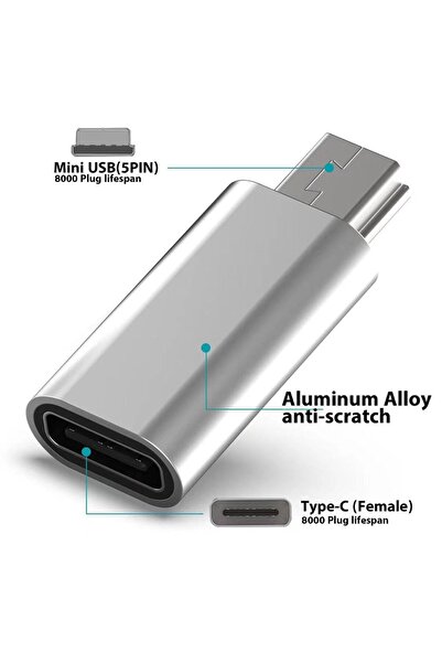 Choice 28mm Mini USB Adapter 1-5Pcs Mini Female Type-C To 5 Pin Male USB Adap...