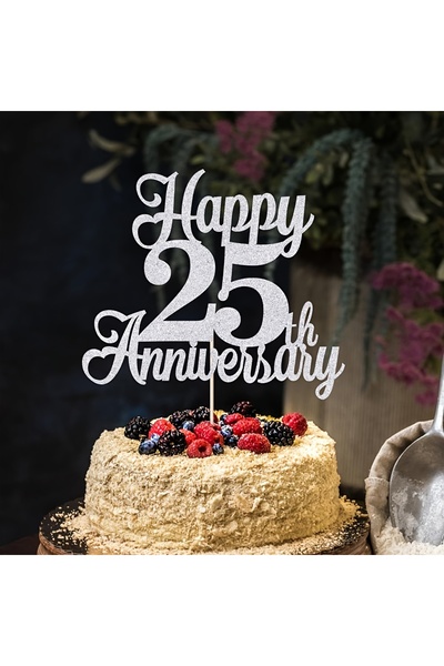 Choice1 زينة كعكة فضية اللون، قطعة واحدة، بمناسبة الذكرى السنوية الخامسة والع...