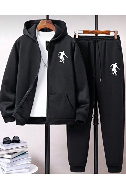SimStone Basketball Silhouette Printed Tracksuit Set – Hooded Zippered Sweat ...