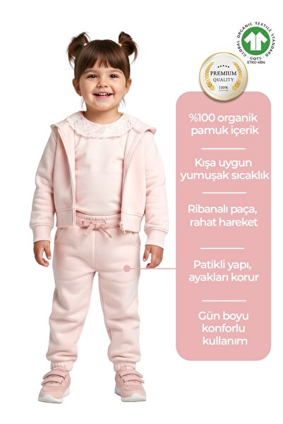 Ozmoz By Mukadder Özden Organic Pink Winter Little Girl's Sweatpants