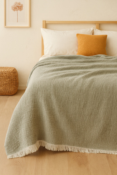 Uğur Home Ev Tekstili غطاء سرير من الموسلين مزدوج الجوانب - مزين بالشرّابات، ...