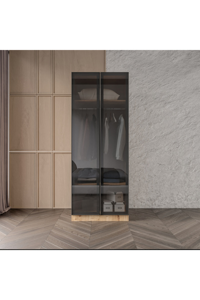 Afilli Ülgen 2 Kapaklı Giyinme Dolabı Tamamı Mdf Led Askı Borusulu Füme Camlı