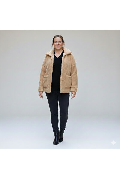 CNG MODA Plus Size Unlined Zippered Plush Coat