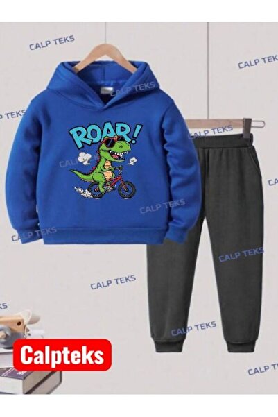 CALP TEKS Bike-Riding Dinosaur Printed Thick Hood Hooded Uklah Children's Tra...