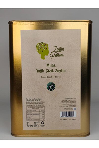 ZEYTİN HANIM Milas Yağlı Çizik Yeşil Zeytin-3 kg