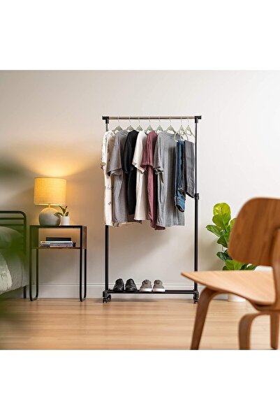Generic Clothes rack with metal ring and adjustable height for clothes, singl...