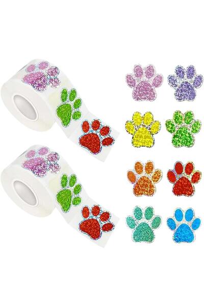 Arabest 1000 Pcs Cute Dog Paw Vinyl Sticker Roll 2.5CM Glitter Stickers 8 Col...