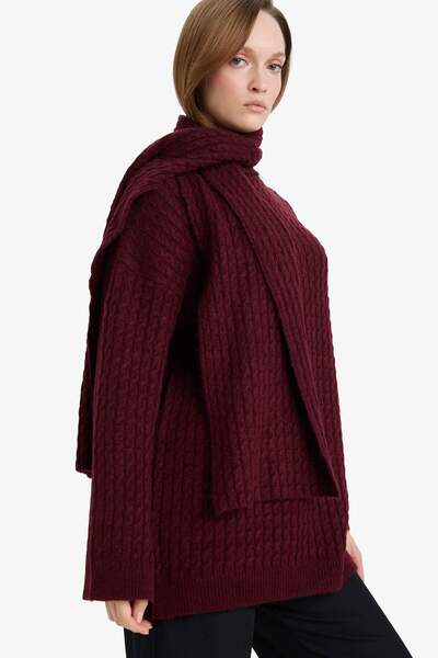 DeFacto Regular Fit Scarf Detailed Knitwear Sweater Tunic G7238Ax25Cw