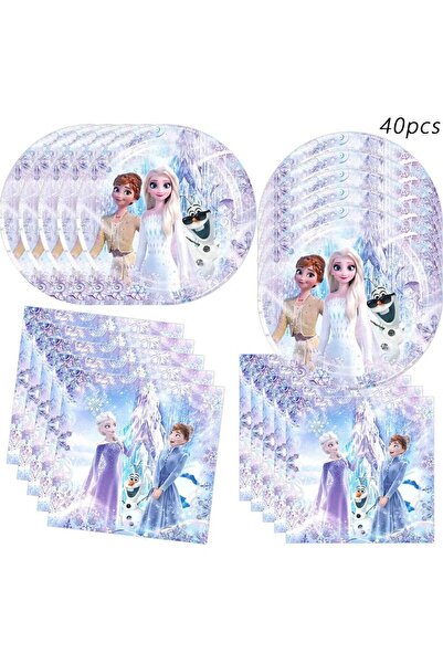Miniso ٤٠ قطعة من لوازم حفلات ديزني فروزن، تتضمن طبقًا مقاس ٧ بوصات ومناديل ل...