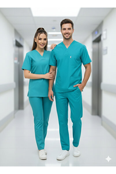 temex TURKUAZ MAVİSİ SCRUBS TEK ÜST UNİSEX HEMŞİRE DOKTOR FORMASI İŞÇİ KIYAFE...