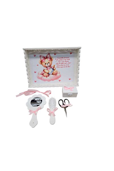 Inovius Tavita Turta cu 6 Piese - Ursulet cu Biberon - TPT76 Alb cu Roz