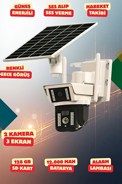 OEM 4K SimKartlı Güneş Enerjili 3 Kameralı Güvenlik Kamerası Renkli Gece Görü...