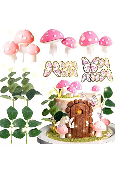 Choice 40 قطعة من زينة كعكة الجنيات، زينة كعكة الجنيات، فطر وردي، باب، فراشة،...
