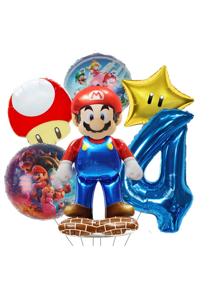 Miniso عبوة واحدة من 4 بالونات فويل بتصميم شخصيات سوبر ماريو، الأميرة بيتش، و...