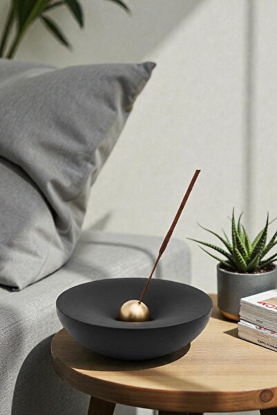 LALEZEN HOME Dev Beton Tütsülük Gold Top Detaylı (3 tütsü çubuğu) 13cm X 4cm