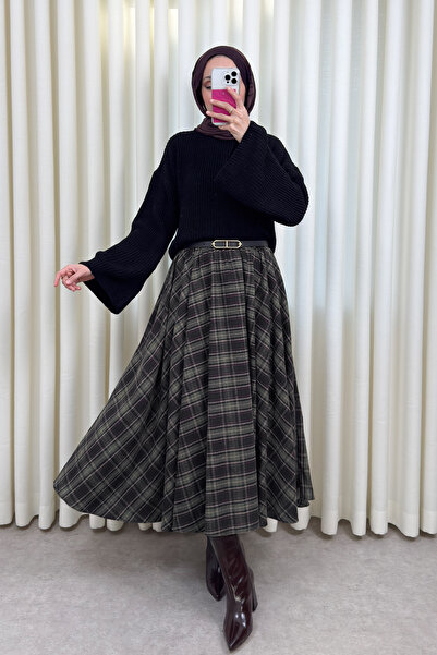 Salih Çelebi Kloş Ekoseli Etek 2045 - HAKİ