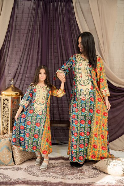 AFandina جلابية الام والبنت شالكي مميزة بنقشة متناسقة وقصة واسعةSM -50