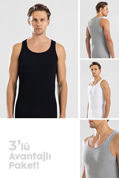 BAYKAR قصة ضيقة قطعة من القطن المرن للرجال حياكة مضلعة قطعة ملونة 3 عبوات