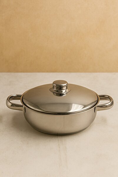KAMPANYALI Gülsan 26 cm Stainless Steel Flat Pot |   Wide Base Steel Pot |
