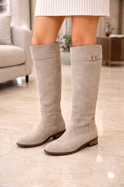 NiceDiffer Women's Leather Pointed Toe Chunky Flat Heel Boots