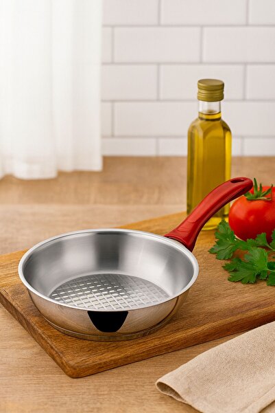 KAMPANYALI Gülsan 16 cm Stainless Steel Pan – 18/10 Steel, Red Bakelite Handle