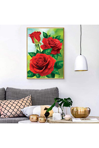 EvimTaze 30X40 cm Square Stone Diamond Painting Kit Red Rose Pattern Romantic...