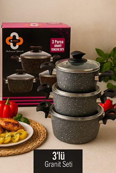 KAMPANYALI طقم أواني طهي جرانيت اقتصادي 6 قطع من بالمييرا – أواني عميقة 14 سم...