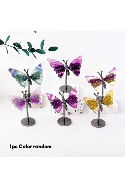 Choice تمثال فراشة من فلوريت قوس قزح الطبيعي المنحوت يدويًا - قطعة واحدة - قط...