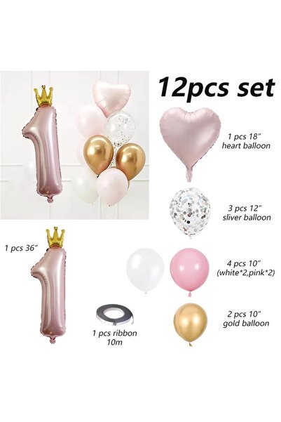 Choice Other Pink B1 Set 24Pcs 1-Year-Old Crown Aluminum Film Balloon for Boy...