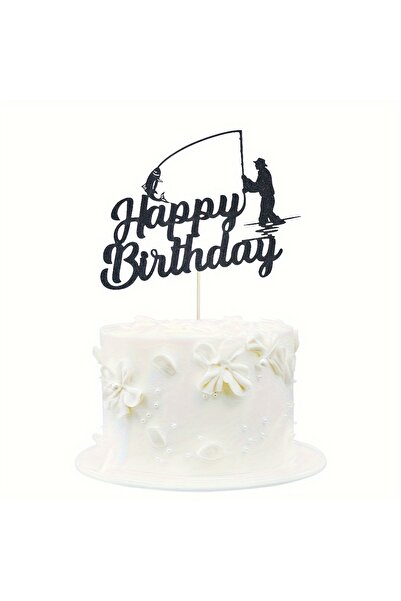 Choice black 1pc Fisherman Happy Birthday Cake Topper, Outdoor Themed, Fishin...