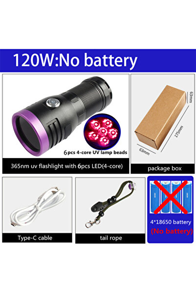 Choice 120W No battery 120W High Power LED Flashlight USB Rechargeable 365NM ...