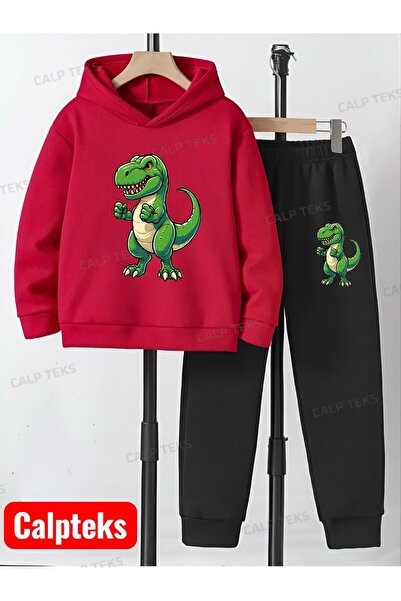 CALP TEKS Single Dinosaur Printed Hoodie Thick Cotton Children's Tracksuit Set